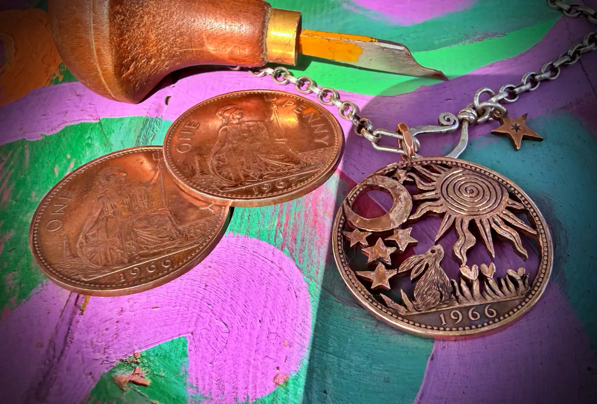 Ostara moon gazing hare jewellery