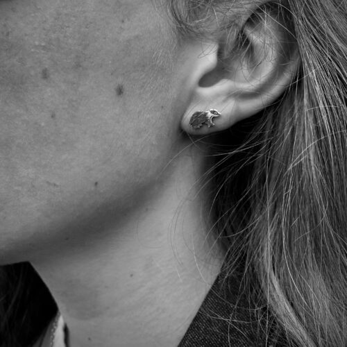 Badger and moon earrings made from recycled silver shillings
