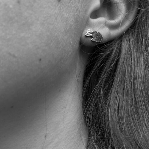 Badger and moon earrings made from recycled silver shillings