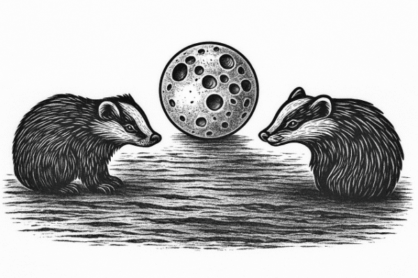 badger and moon earrings made from silver shilling coins circa the Victorian era by Hairy Growler