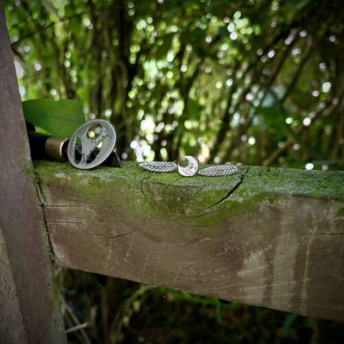 rowan leaf stud earring handcrafted and recycled silver coins