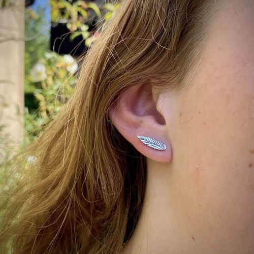 rowan leaf stud earring handcrafted and recycled silver coins