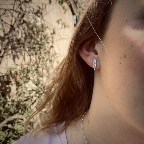 rowan leaf stud earring handcrafted and recycled silver coins