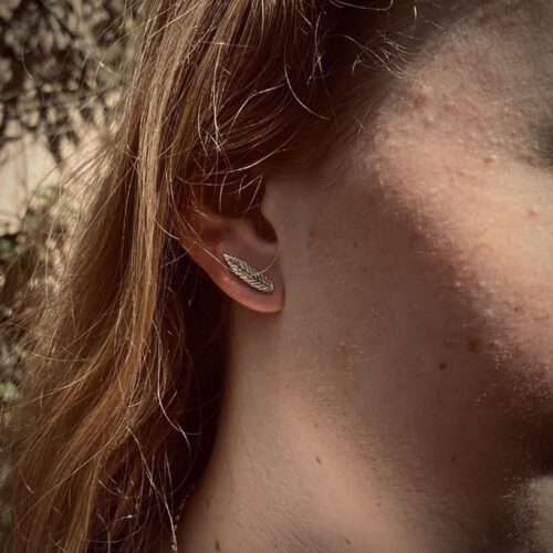 rowan leaf stud earring handcrafted and recycled silver coins