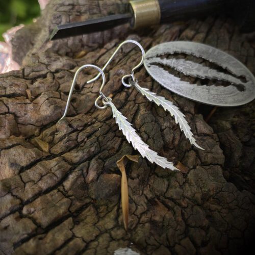 Willow Tree jewellery - Willow leaf earrings handcrafted and recycled from silver shillings. 