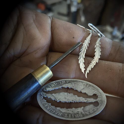 Willow Tree jewellery - Willow leaf earrings handcrafted and recycled from silver shillings. 