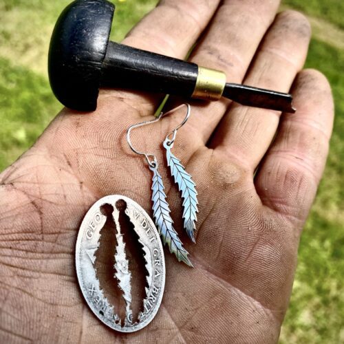 Willow Tree jewellery - Willow leaf earrings handcrafted and recycled from silver shillings. 