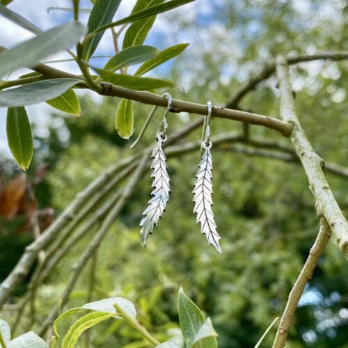 Willow Tree jewellery - Willow leaf earrings handcrafted and recycled from silver shillings. 