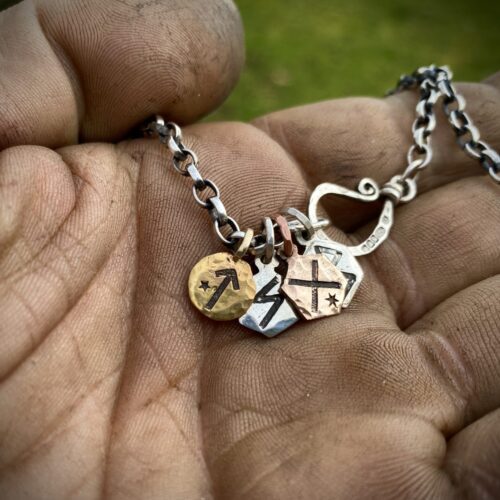 22ct gold recycled rune symbol necklace pendant