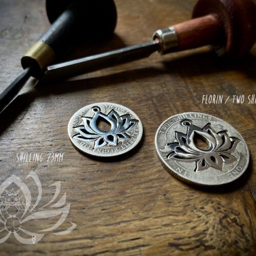 sacred lotus flower coin necklace handmade and ethical jewellery made in England