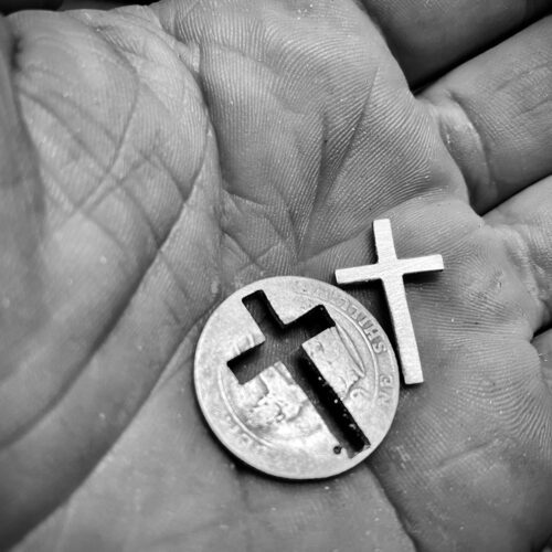 Silver Cross necklace handcrafted from a silver coin