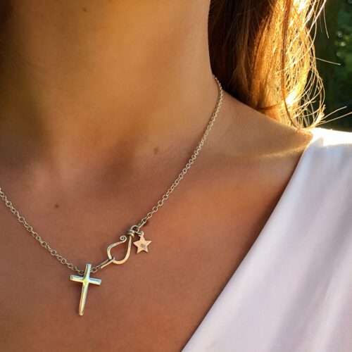 Silver Cross necklace handcrafted from a silver coin