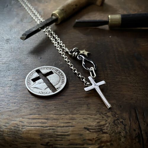 Silver Cross necklace handcrafted from a silver coin