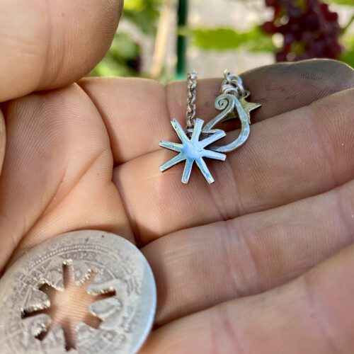 Double Cross silver coin necklace