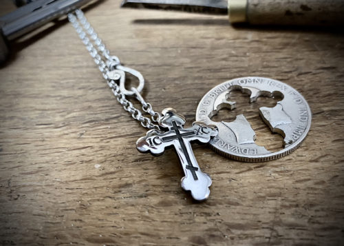 orthodox cross handmade and recycled silver coin