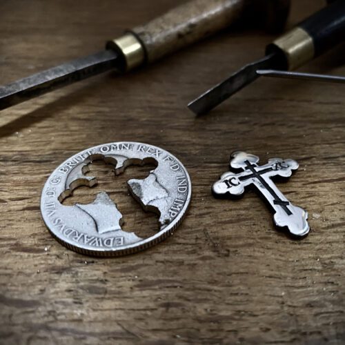 orthodox cross handmade and recycled silver coin