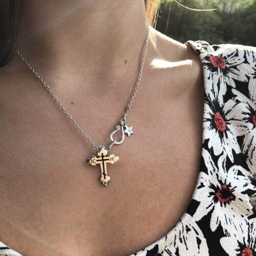 orthodox cross handmade and recycled silver coin