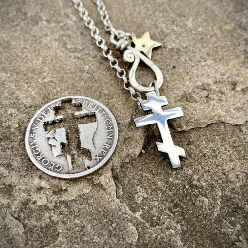 Russian Orthodox Cross necklace handmade from a silver coin