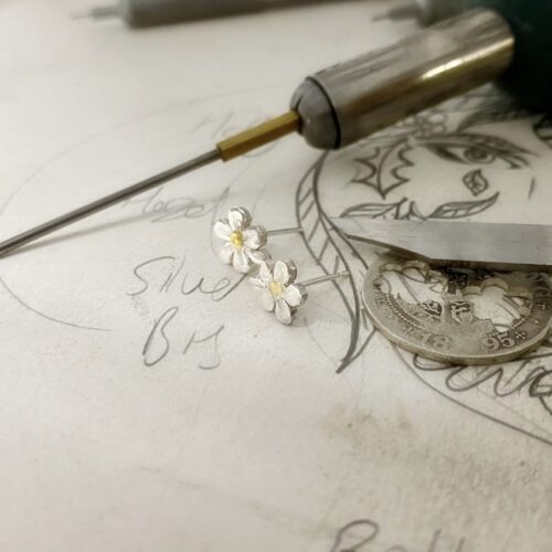 Forget me knot earrings - handmade and recycled sterling silver florin coin.