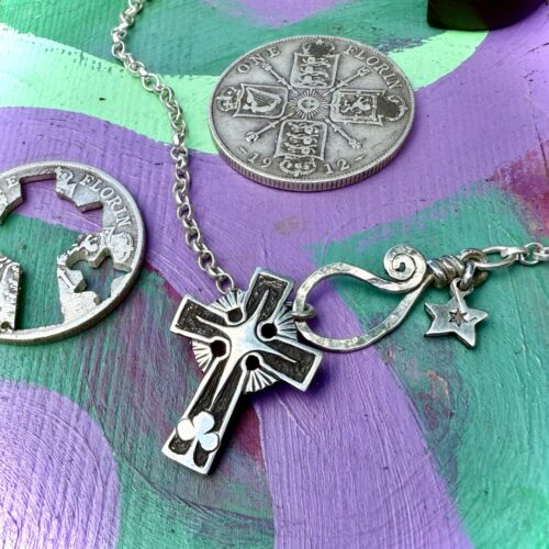 Celtic Cross handmade from silver coin