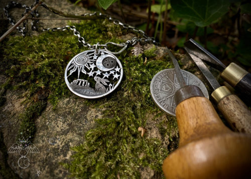 Mabon equinox - necklace pendant handmade and recycled 150 year old silver Gothic florin