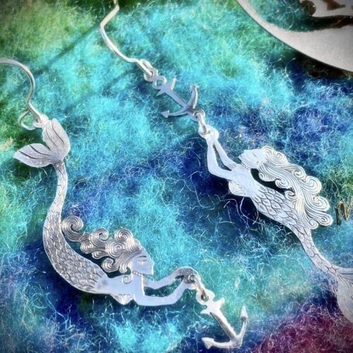 Whispers on the ocean silver coin mermaid earrings
