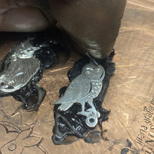 silver owl and pussycat earrings made by hand from silver coins