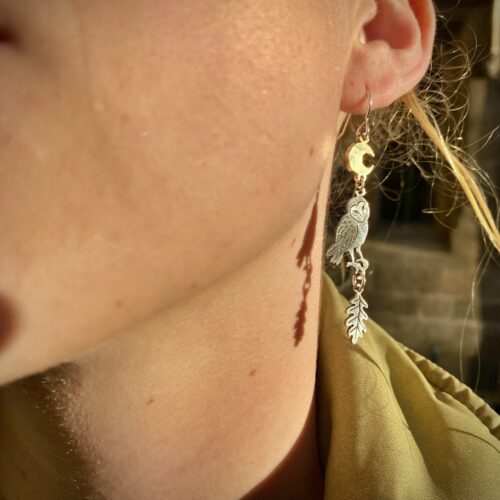 The Owl and the Pussy-Cat earrings handmade silver ethical recycled