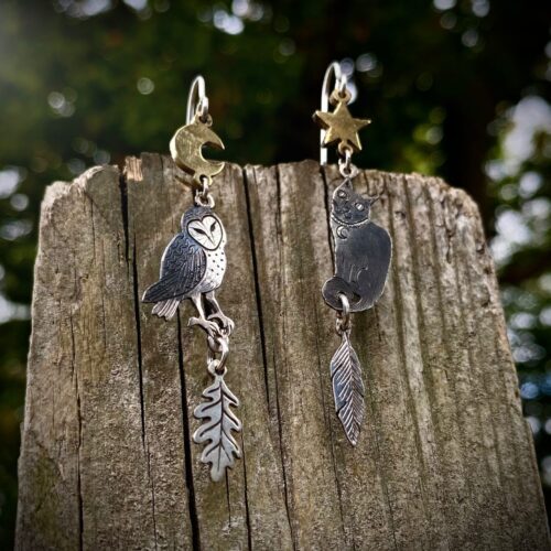 The Owl and the Pussy-Cat earrings handmade silver ethical recycled
