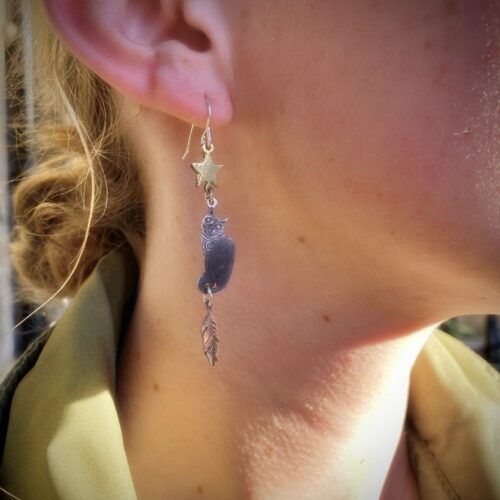 The Owl and the Pussy-Cat earrings handmade silver ethical recycled