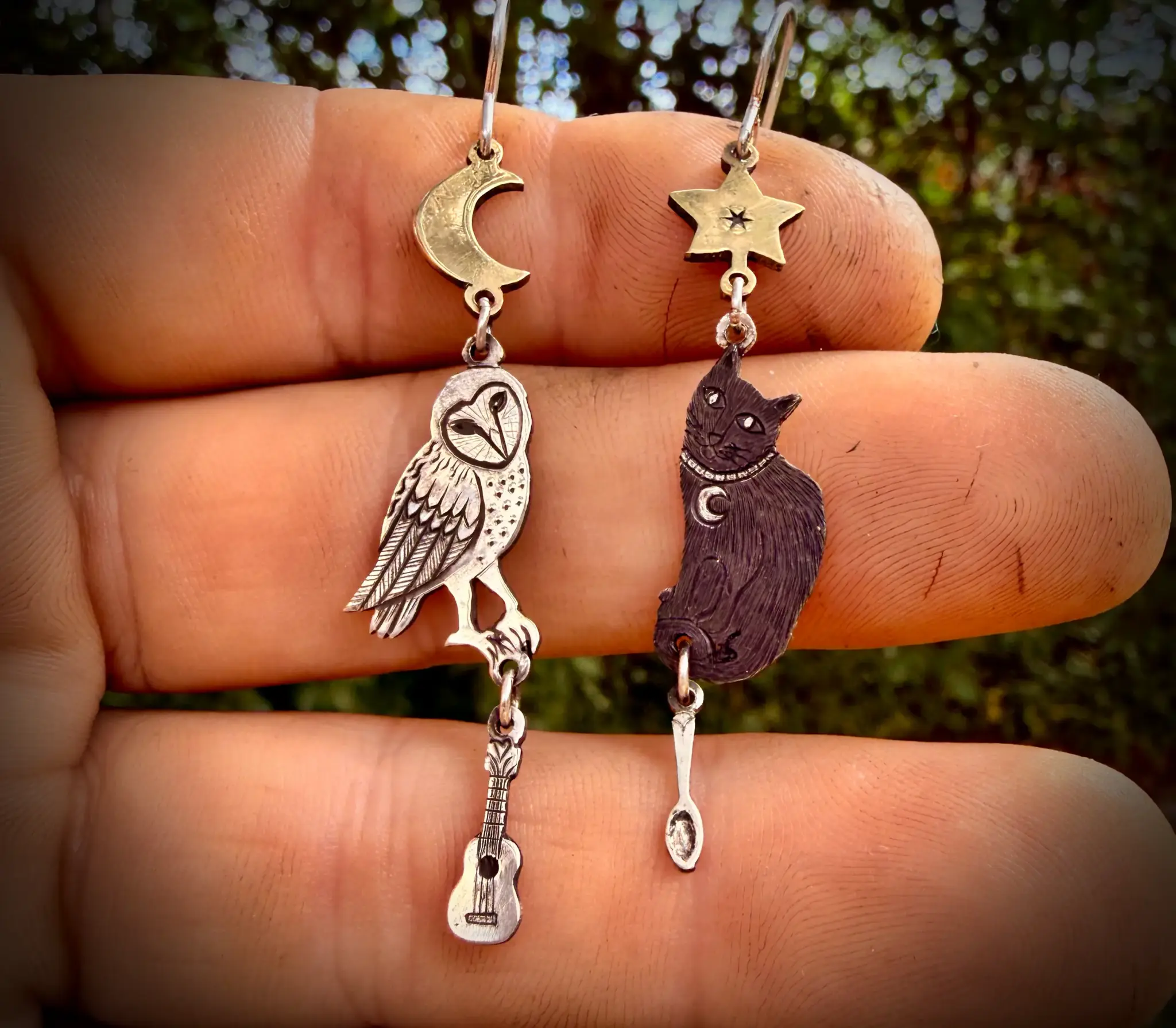 The Owl and the Pussy-Cat earrings handmade silver ethical recycled