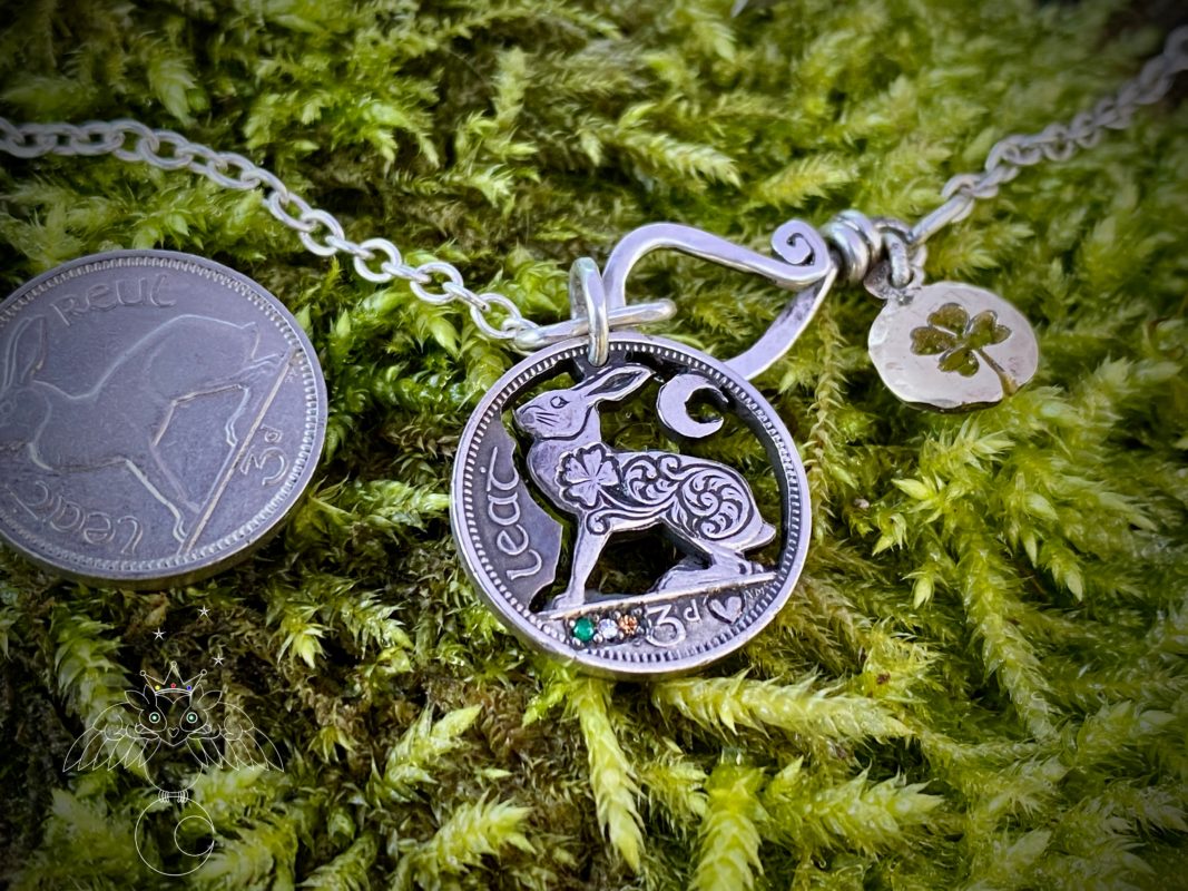 Irish hare coin - transformed with traditional hand tools and techniques.