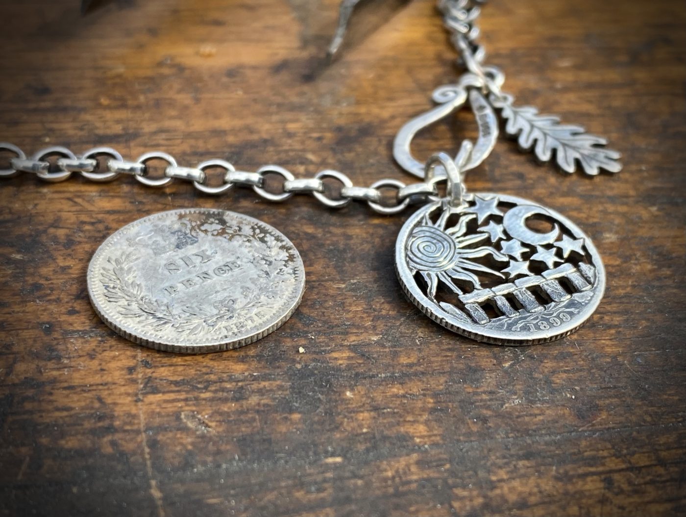 lucky sixpence Stonehenge solstice coin necklace pendant handmade in Cambridge