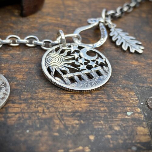 lucky sixpence Stonehenge solstice coin necklace pendant handmade in Cambridge