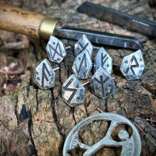 Rune symbol earrings handcrafted, ethical and repurposed silver coins