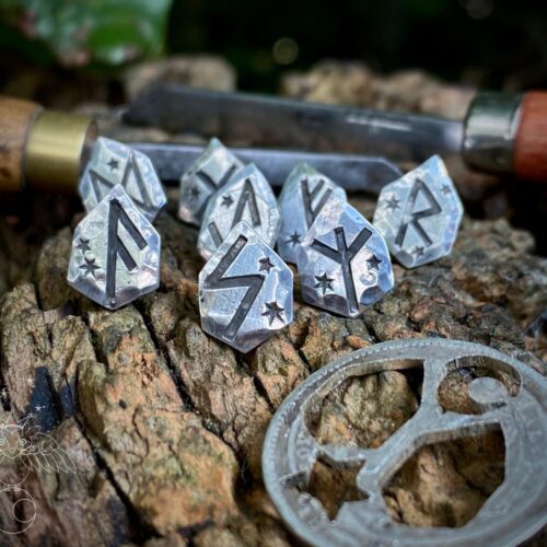 Rune symbol earrings handcrafted, ethical and repurposed silver coins