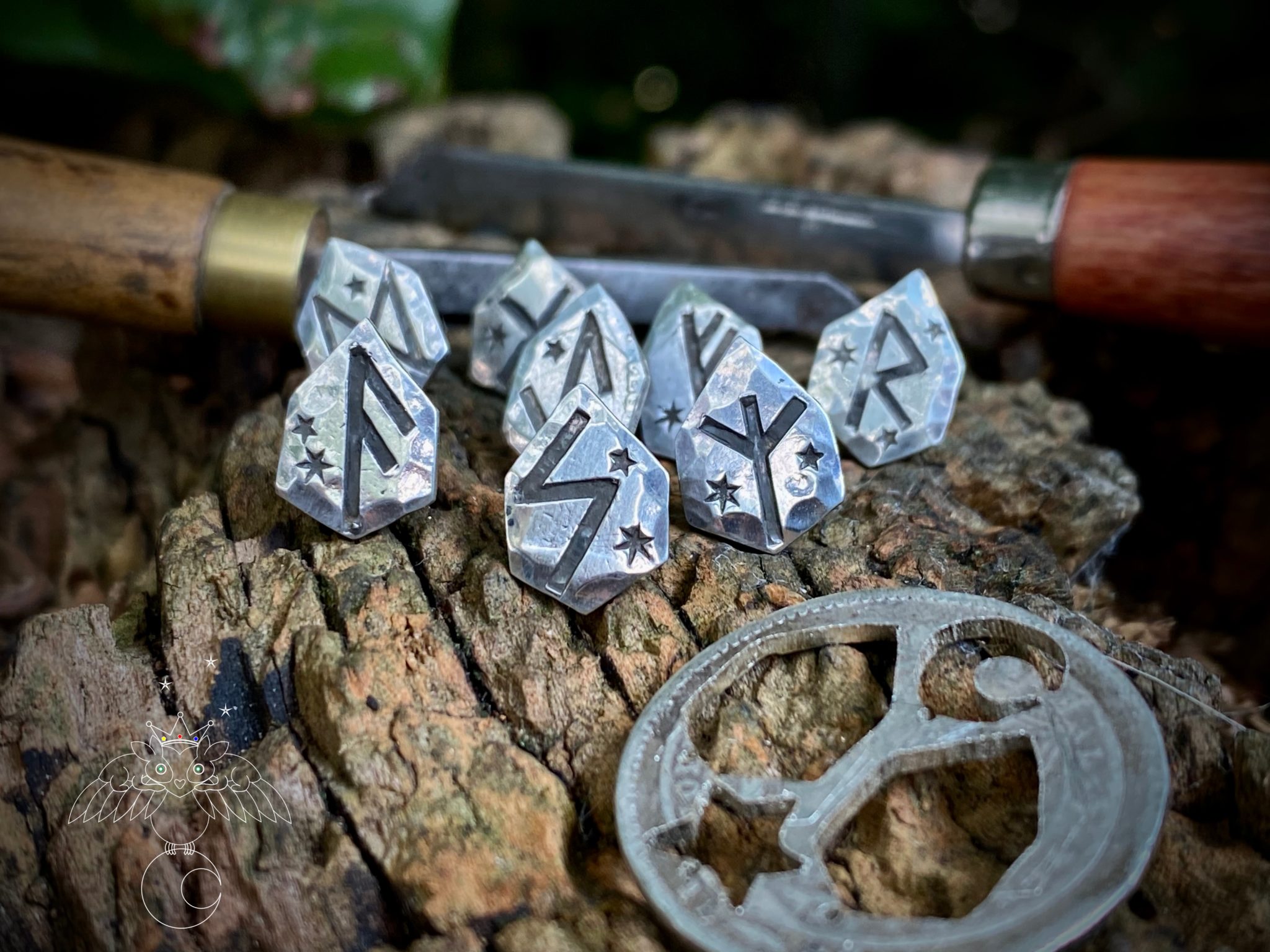 Rune symbol earrings handcrafted, ethical and repurposed silver coins
