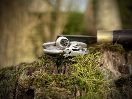 leaping moon hare ring made from recycled raw materials
