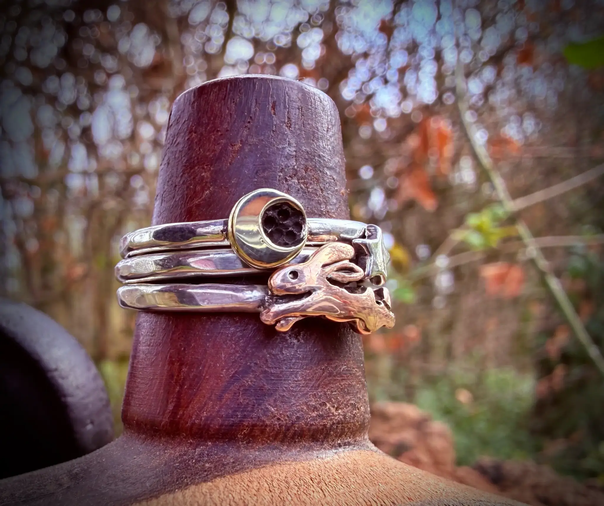 handmade and eco conscious, ethical, renewable, green jewellery made in Cambridge by local artisan jeweller with hand tools and love