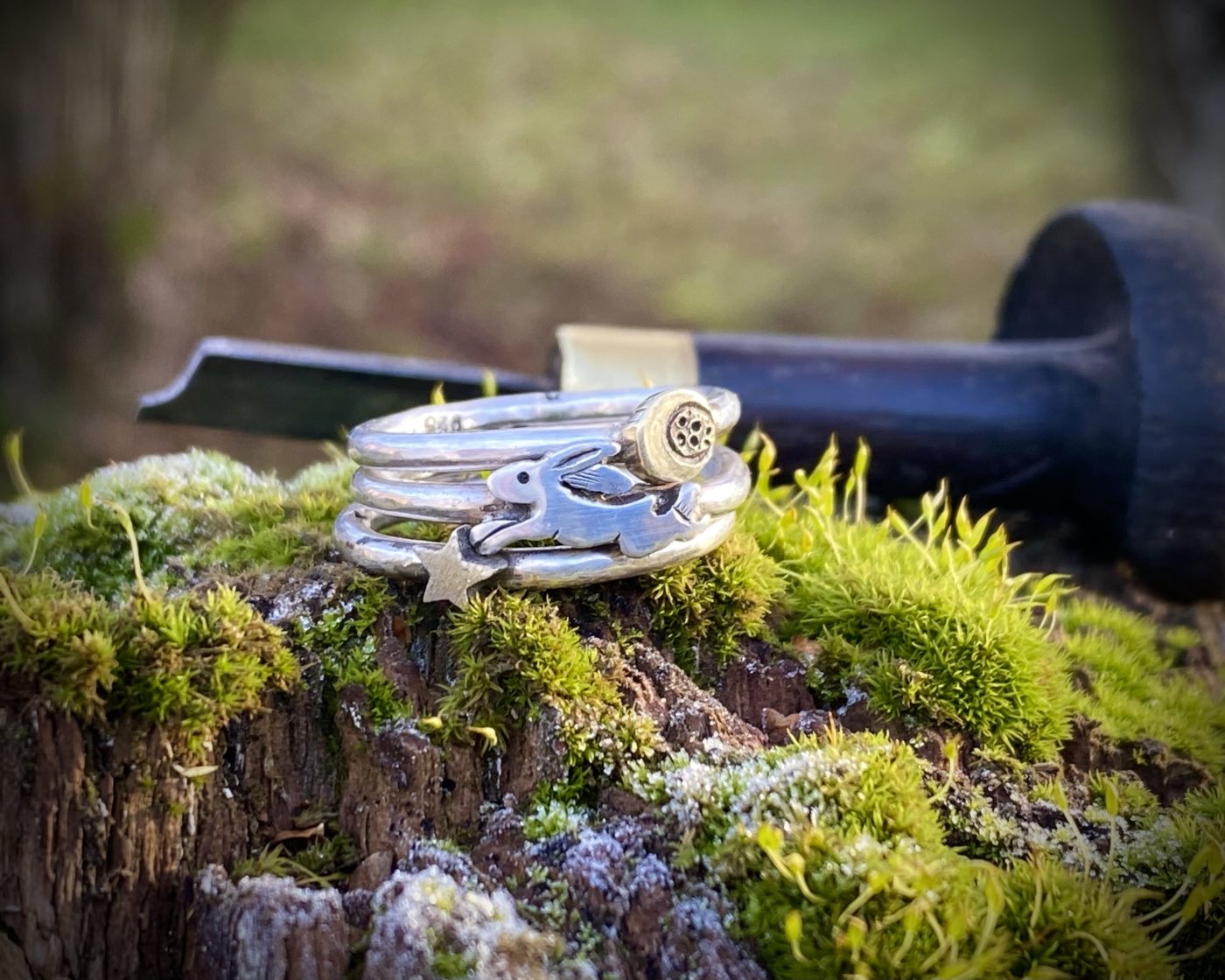 handmade leaping hare ring eco conscious, ethical, renewable, green jewellery made in Cambridge by local artisan jeweller with hand tools and love