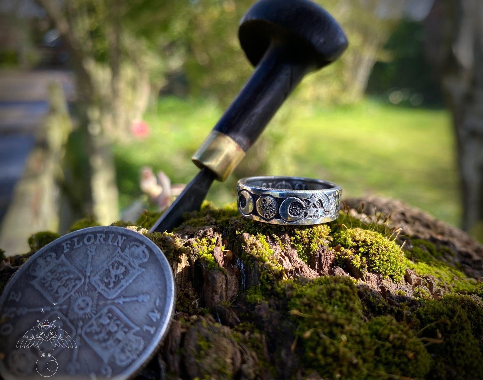 silver coin ring hand made and recycled using traditional hand tools and green ethical principles