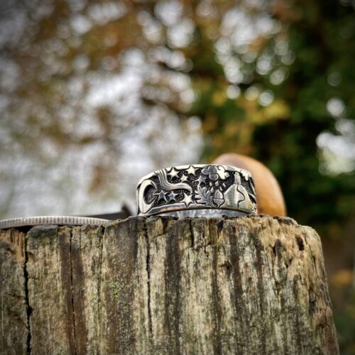 handfasting hand-fasting ring silver coin ring hand made and recycled using traditional hand tools and green ethical principles. Celebrating the circle of life, the equinox, the solstice