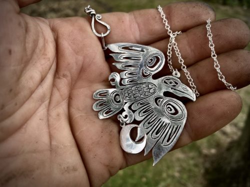 The legend of the white Raven silver jewellery Native American Haida inspired design