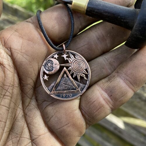 The Glastonbury Tor as seen from the Festival pyramid stage coin necklace - Recycled old English penny