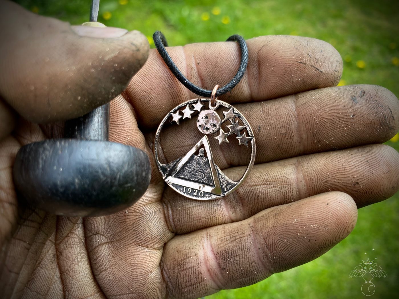 The Glastonbury Tor as seen from the Festival pyramid stage coin necklace - Recycled old English penny
