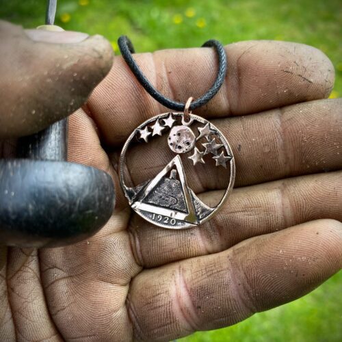 The Glastonbury Tor as seen from the Festival pyramid stage coin necklace - Recycled old English penny