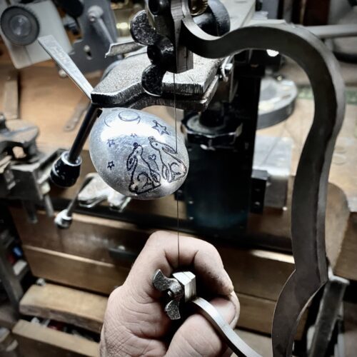 hare moon handmade earrings. Magical hare and moon jewellery made in England from recycled spoons