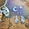 hare moon handmade earrings. Magical hare and moon jewellery made in England from recycled spoons