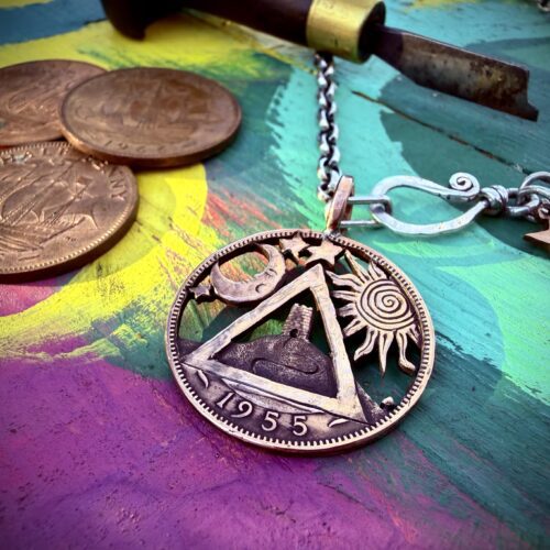 The Glastonbury Tor as seen from the Festival pyramid stage coin necklace - Recycled old English penny
