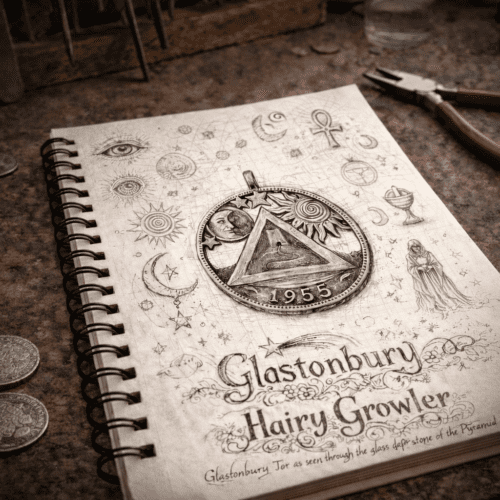 The Glastonbury Tor as seen from the Festival pyramid stage coin necklace - Recycled old English penny